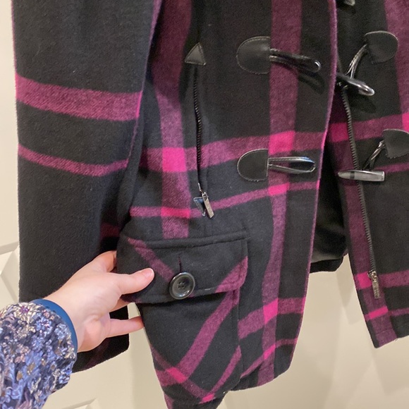 EUC Steve Madden Size L Large Plaid Hooded Pea Coat Jacket With Toggles Pockets - Picture 7 of 13